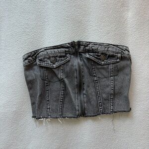 Stradivarius pocket detail denim bandeau top in washed black